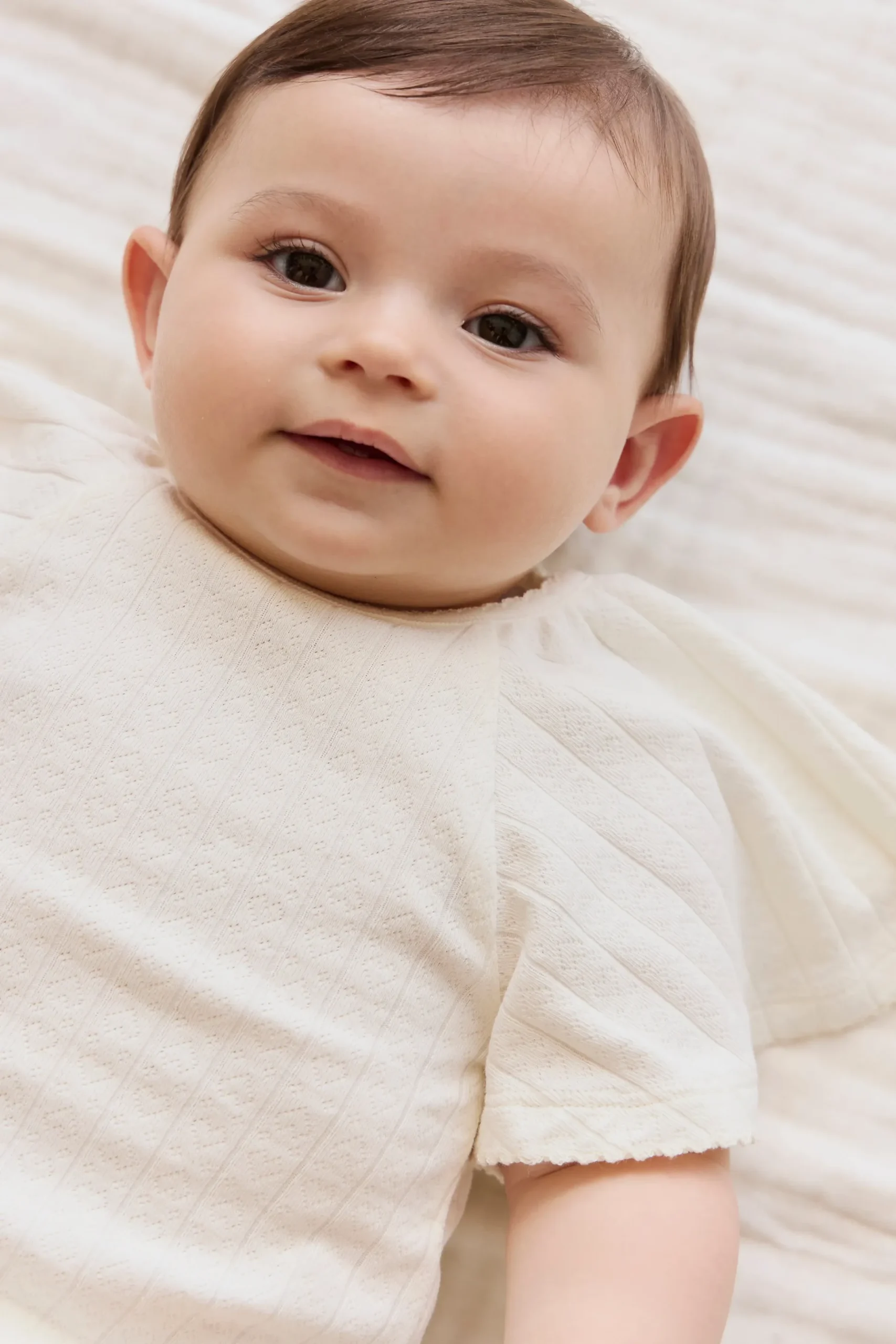 Organic Cotton Josephine Playsuit - Sweet Heart Pointelle Parchment