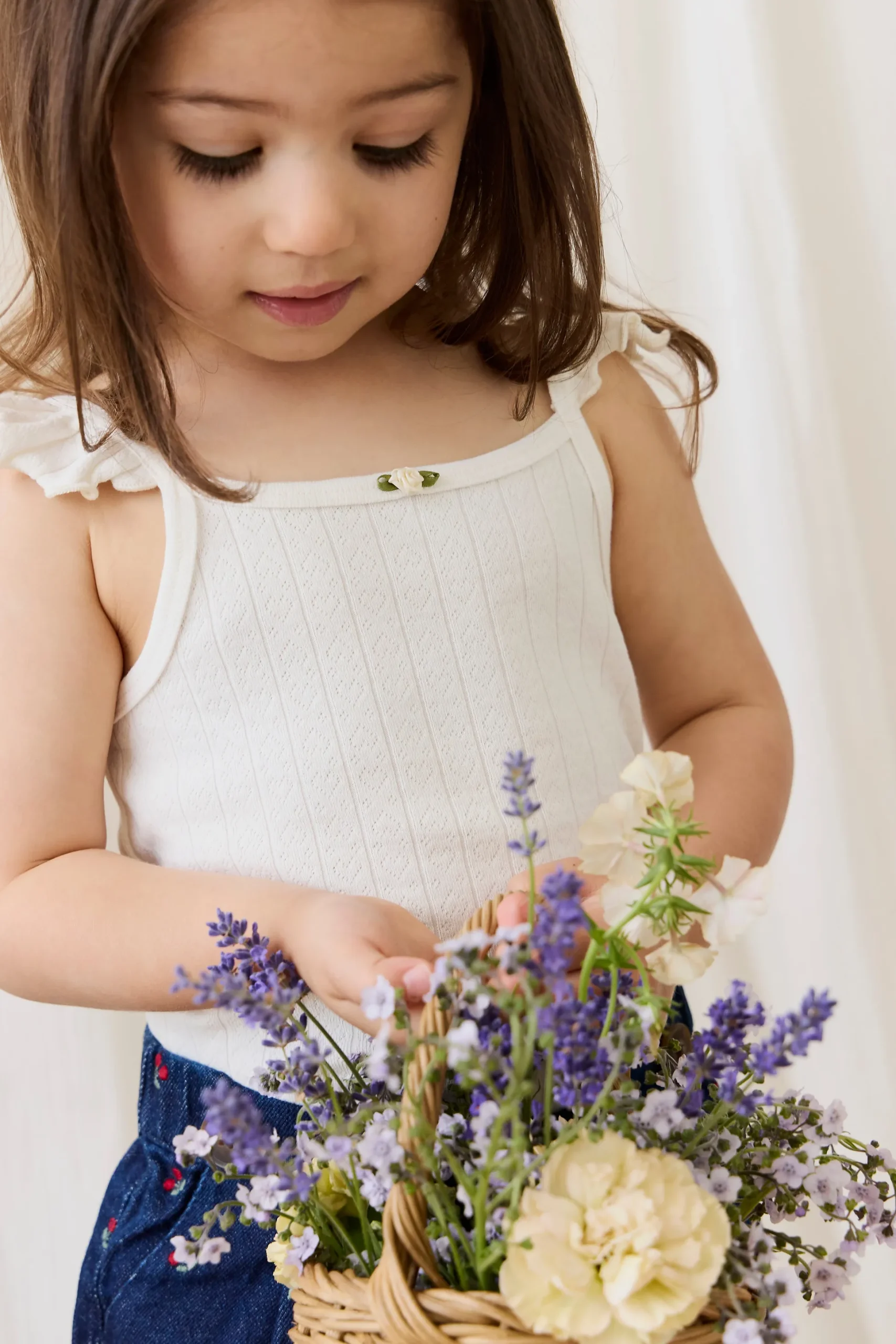 Organic Cotton Josephine Singlet - Sweet Heart Pointelle Parchment