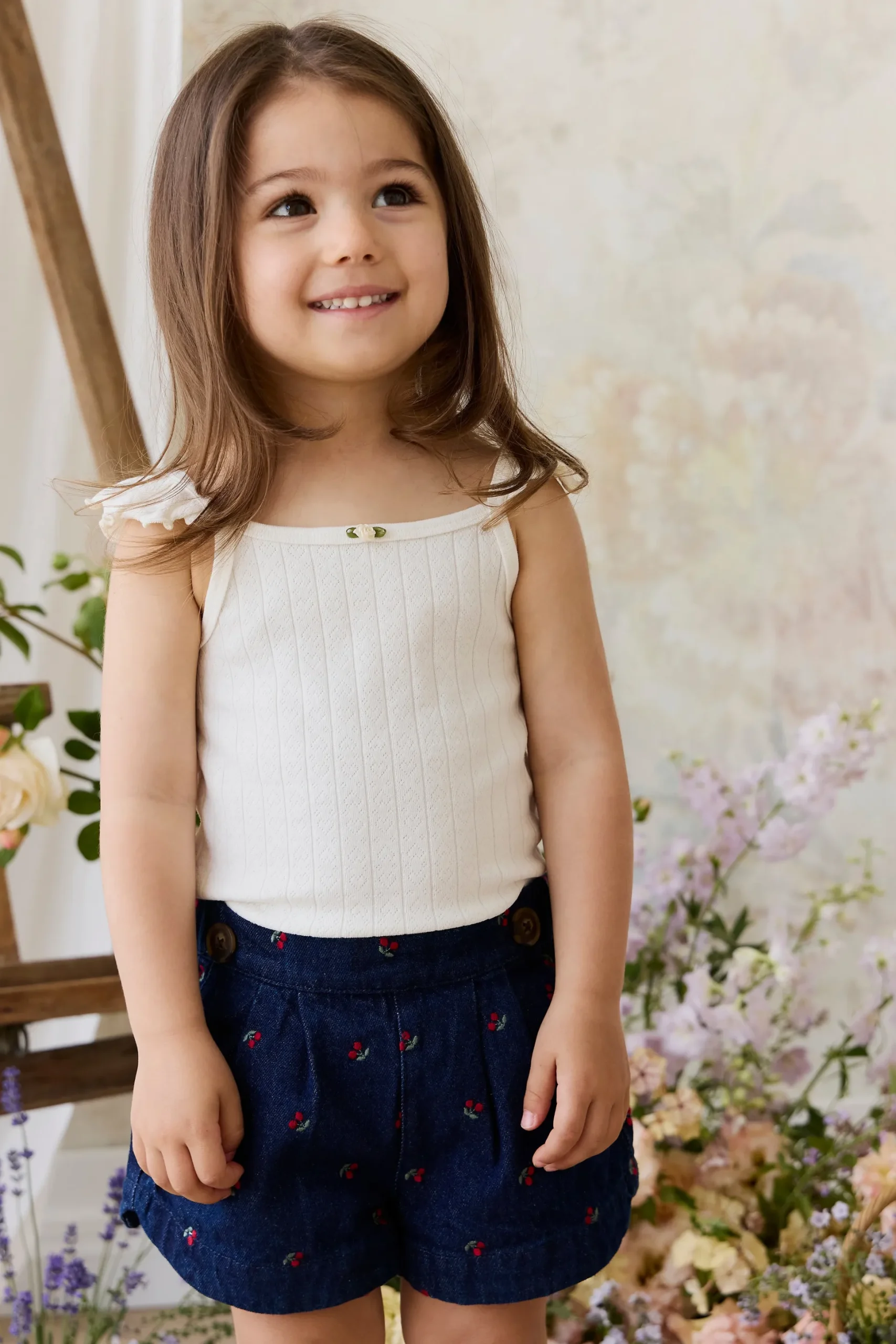 Organic Cotton Josephine Singlet - Sweet Heart Pointelle Parchment