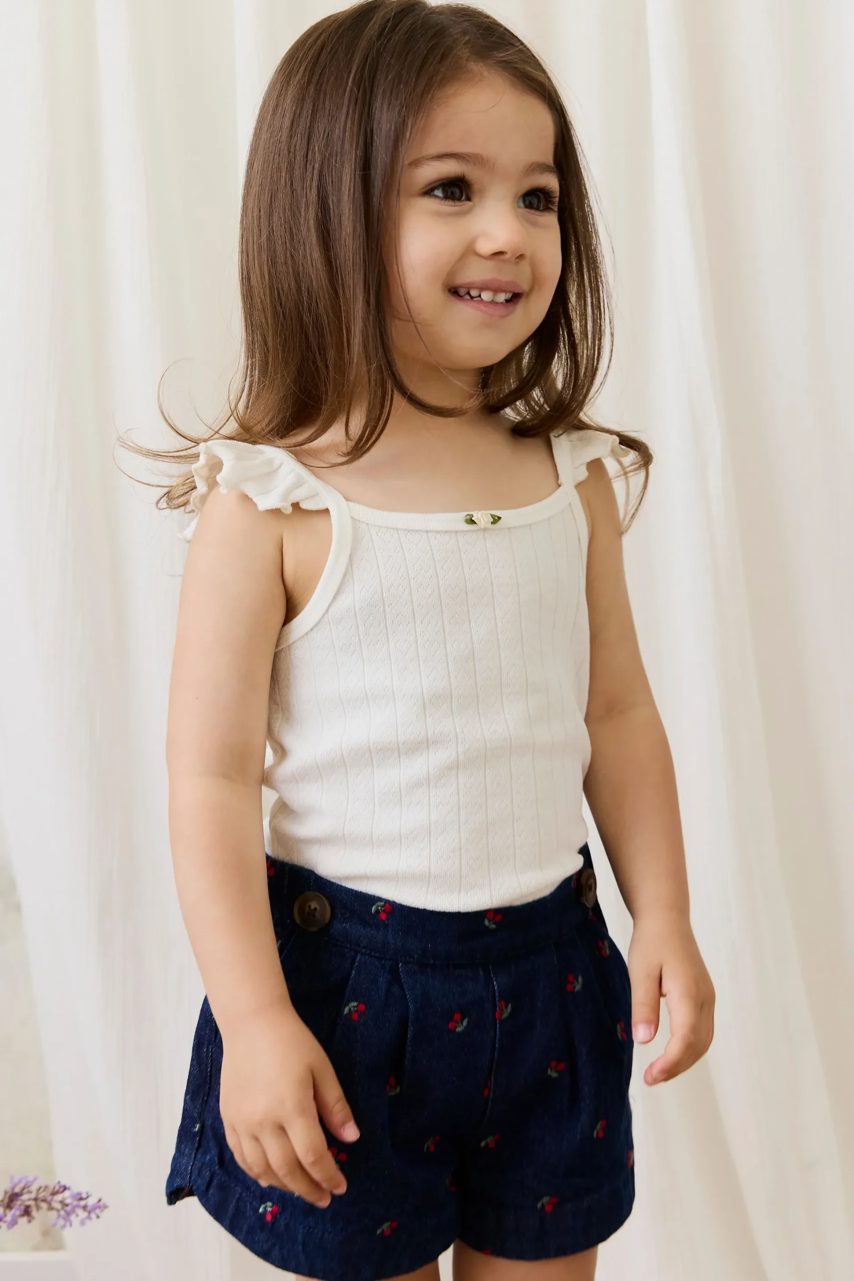 Organic Cotton Josephine Singlet - Sweet Heart Pointelle Parchment
