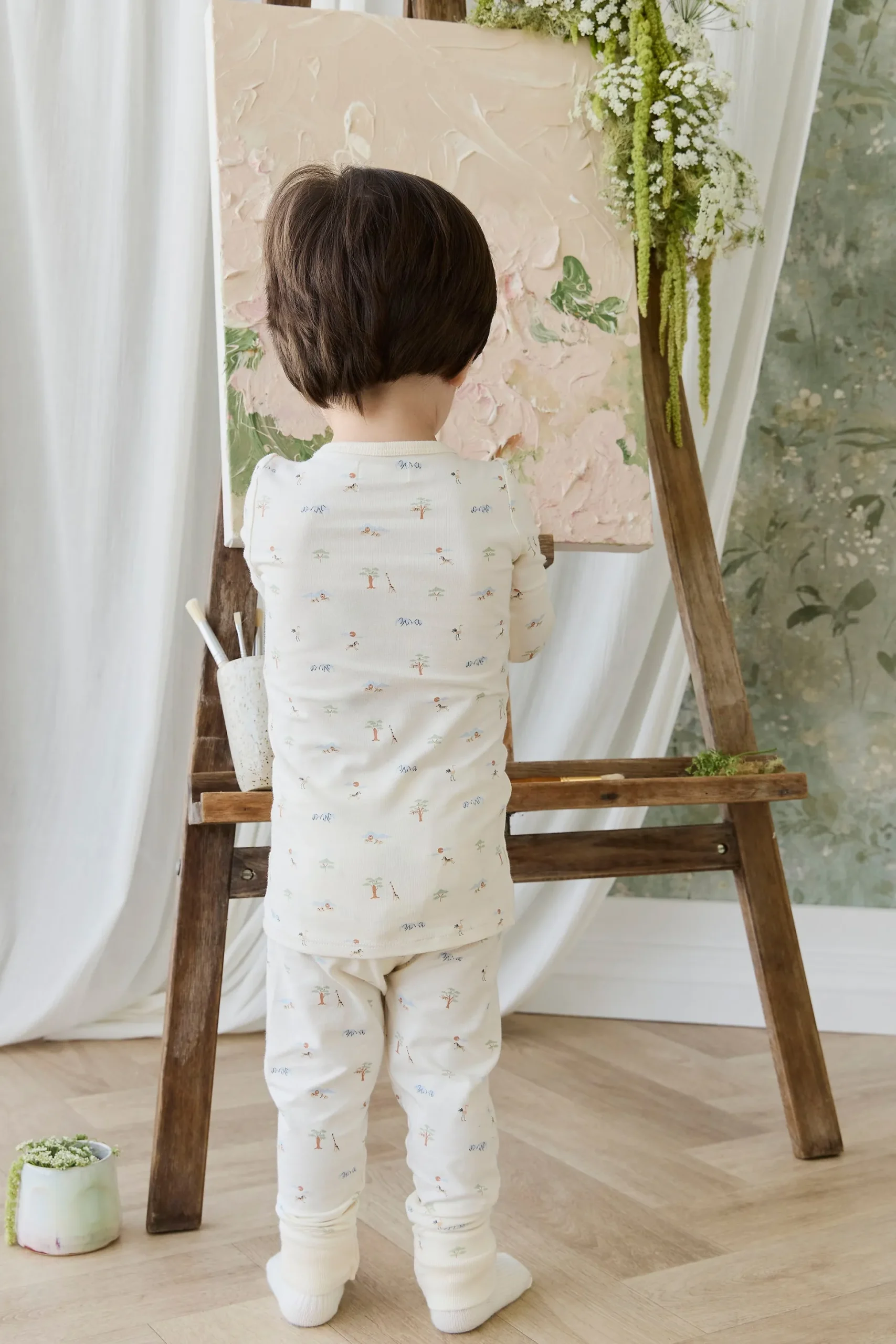 Organic Cotton Jude Long Sleeve Pyjama Set - Savannah Animals Tofu