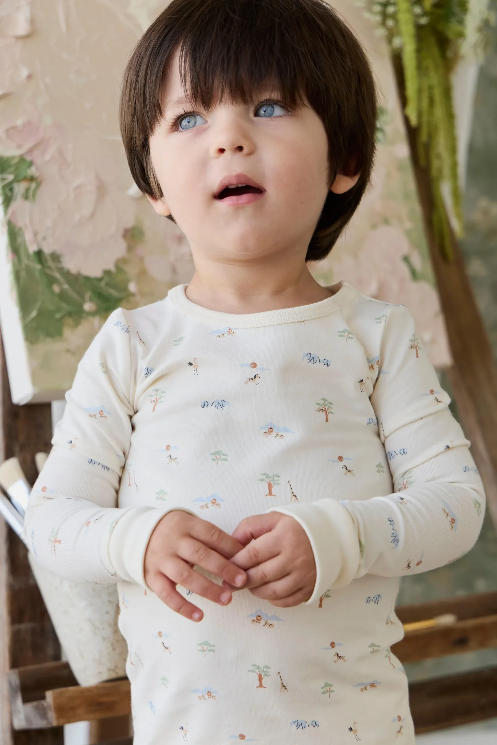 Organic Cotton Jude Long Sleeve Pyjama Set - Savannah Animals Tofu