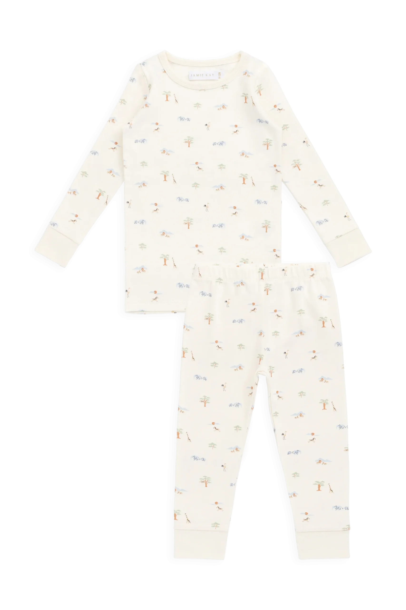 Organic Cotton Jude Long Sleeve Pyjama Set - Savannah Animals Tofu
