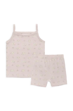 Organic Cotton Jude Singlet Pyjama Set - Moon Floral Mauve