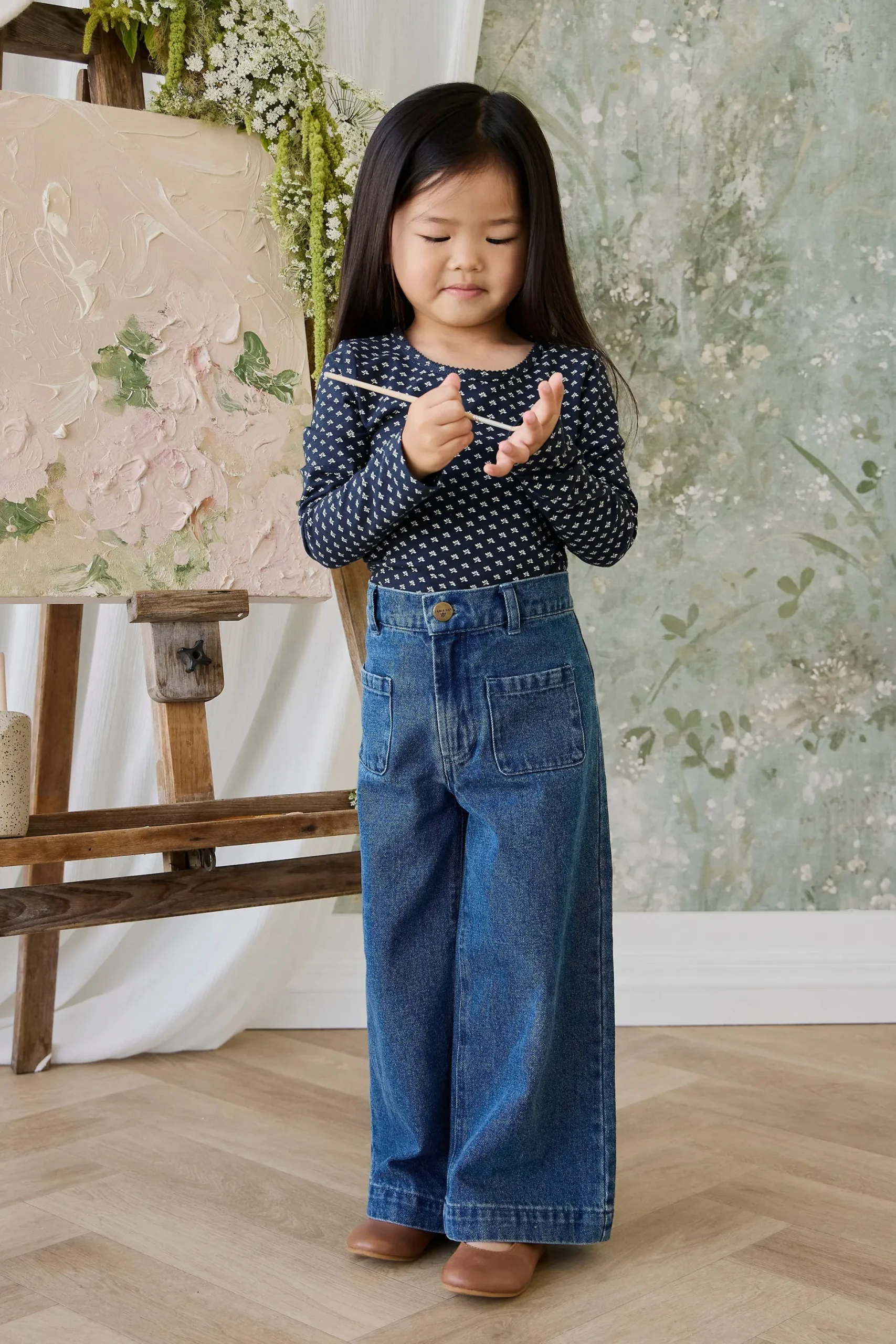 Organic Cotton Long Sleeve Top - Lisa Petite Indigo