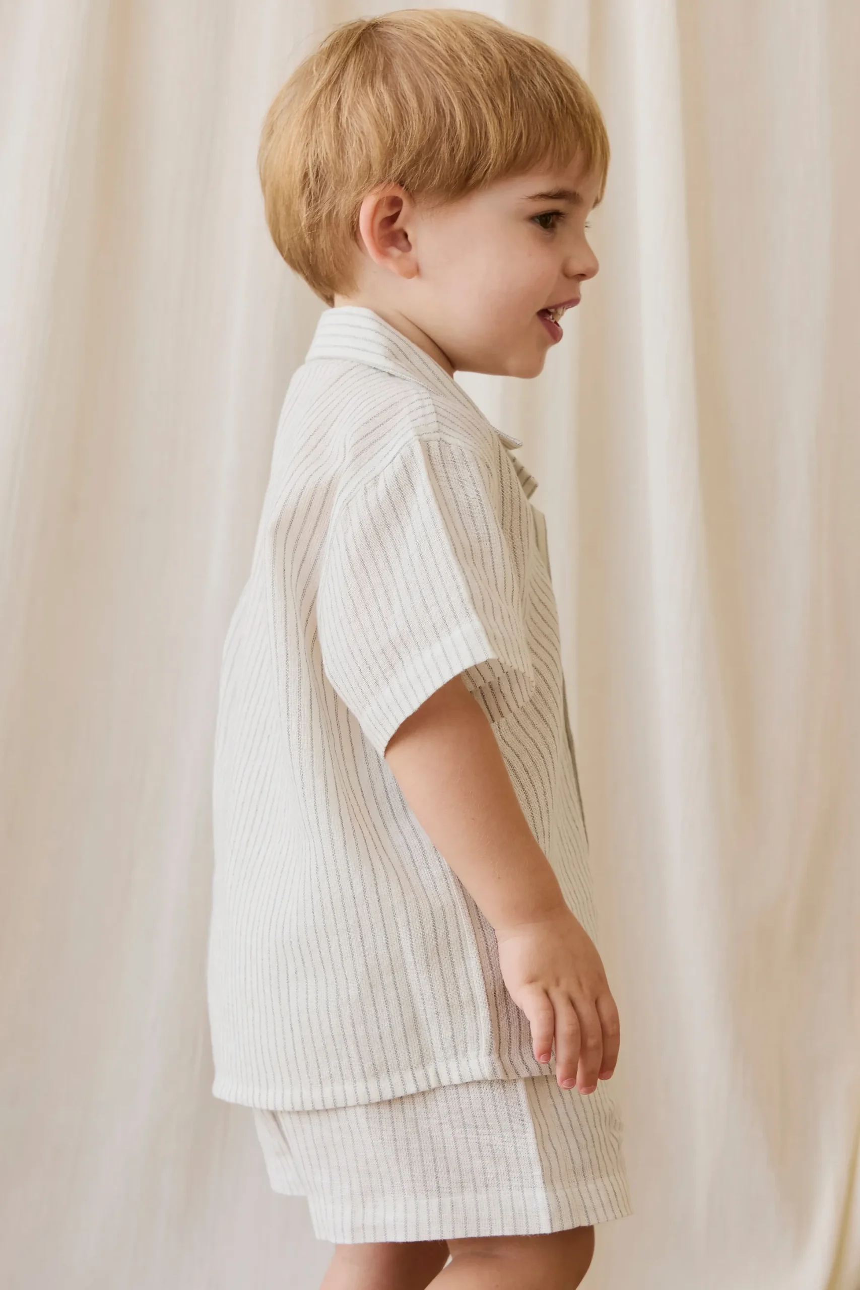 Organic Cotton Louis Short-Mini Pinstripe Parchment / Dawn