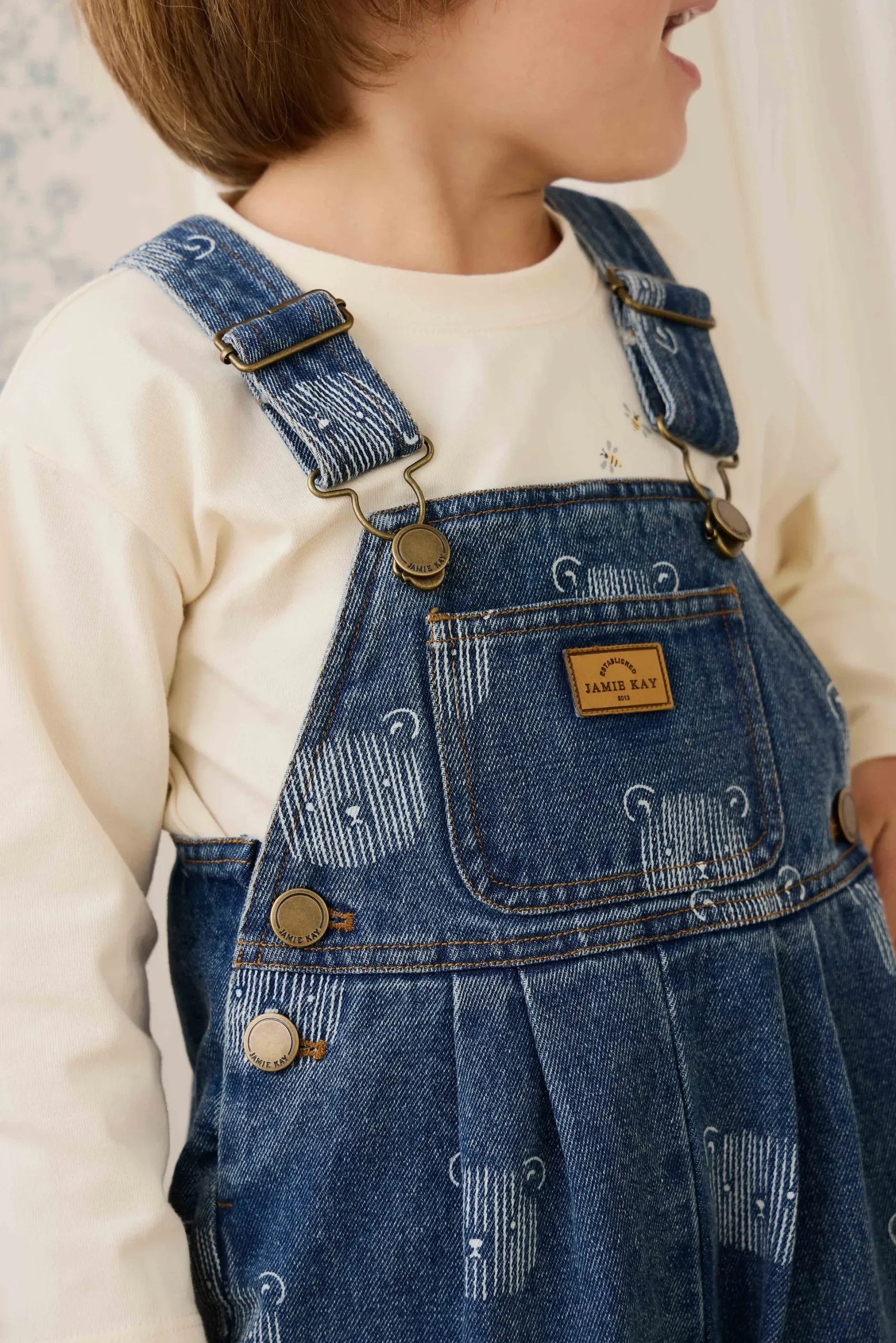 Organic Cotton Marshall Long Sleeve Top - Cloud Honeybee Bear