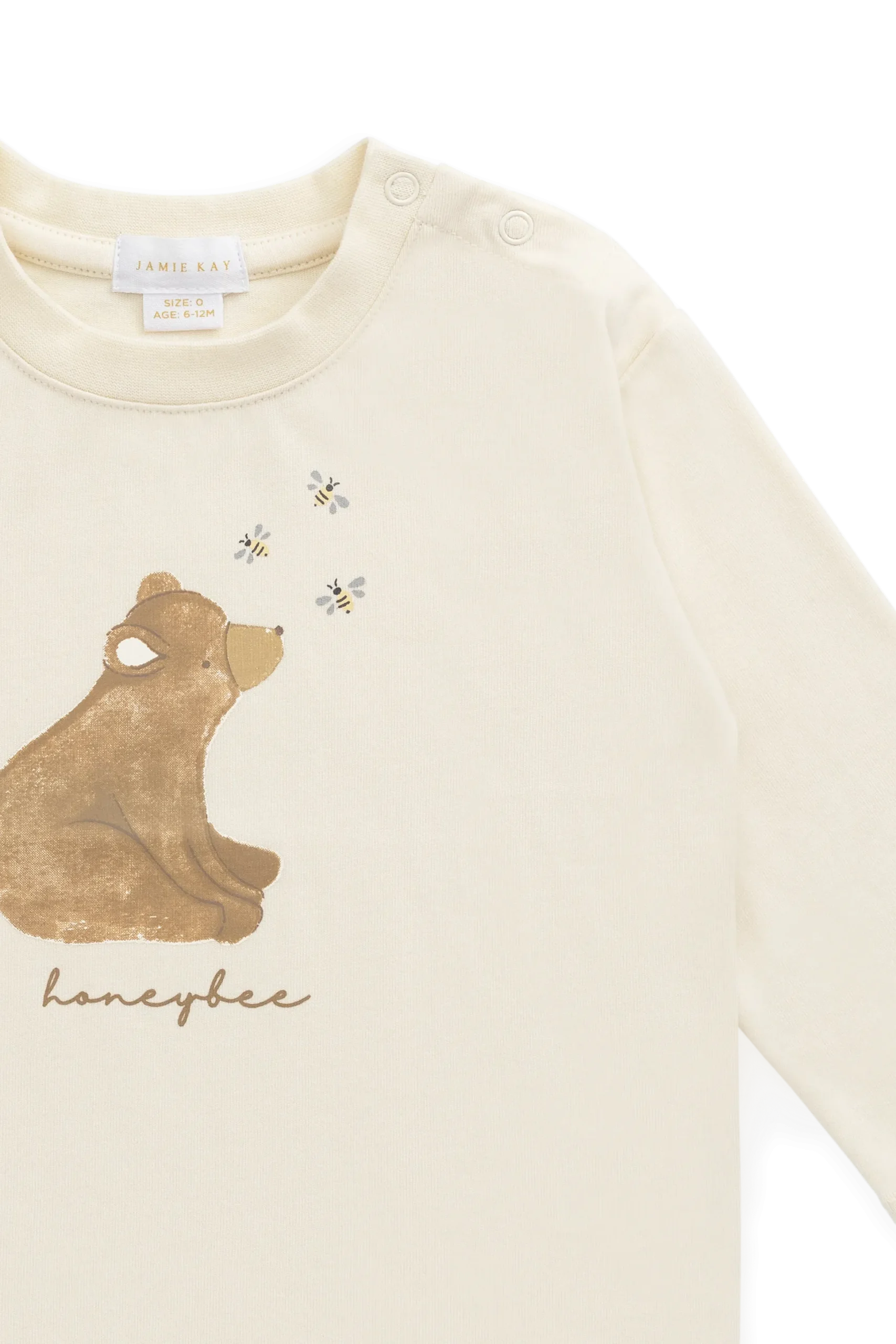 Organic Cotton Marshall Long Sleeve Top - Cloud Honeybee Bear