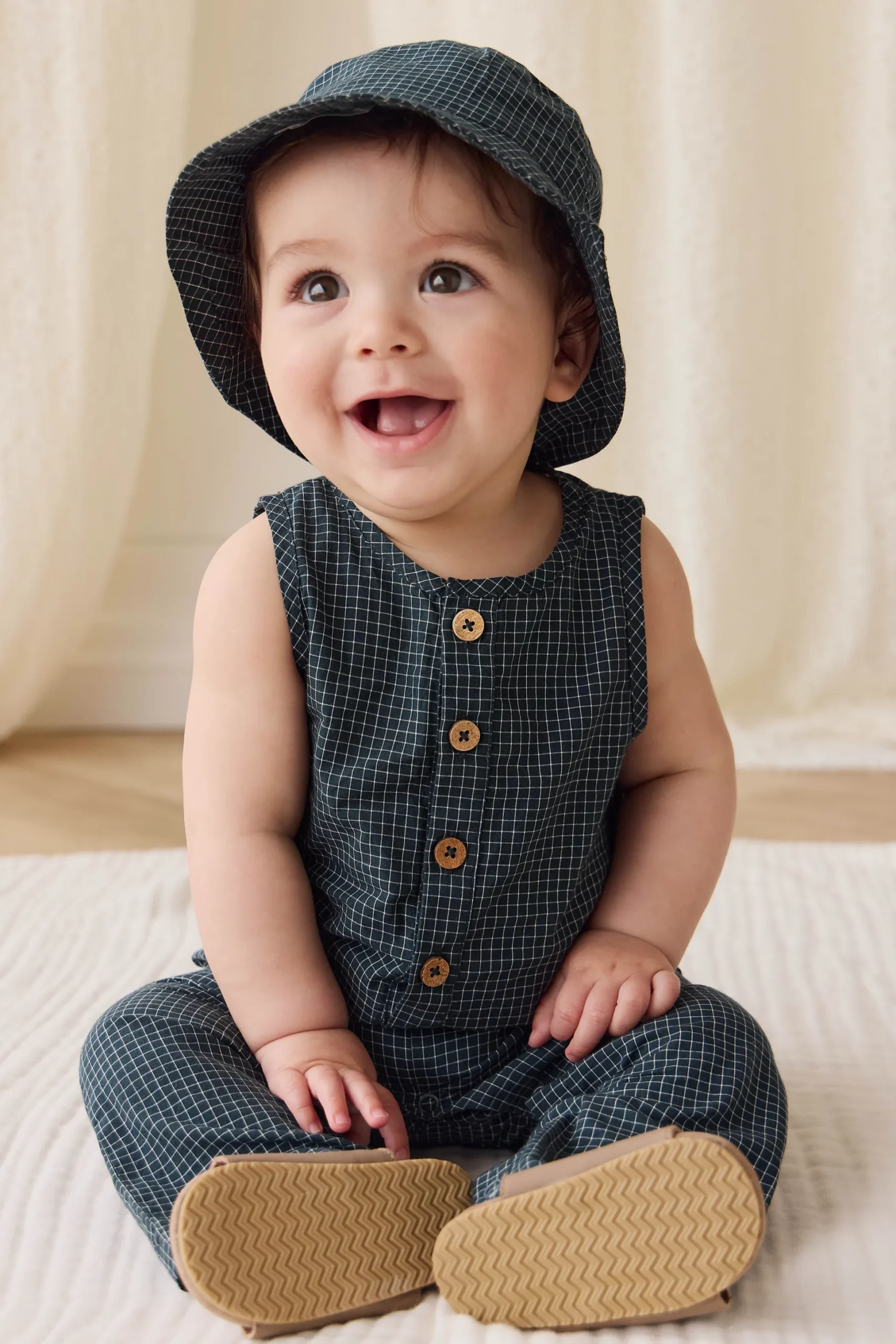 Organic Cotton Milo Jumpsuit - Forest Grid