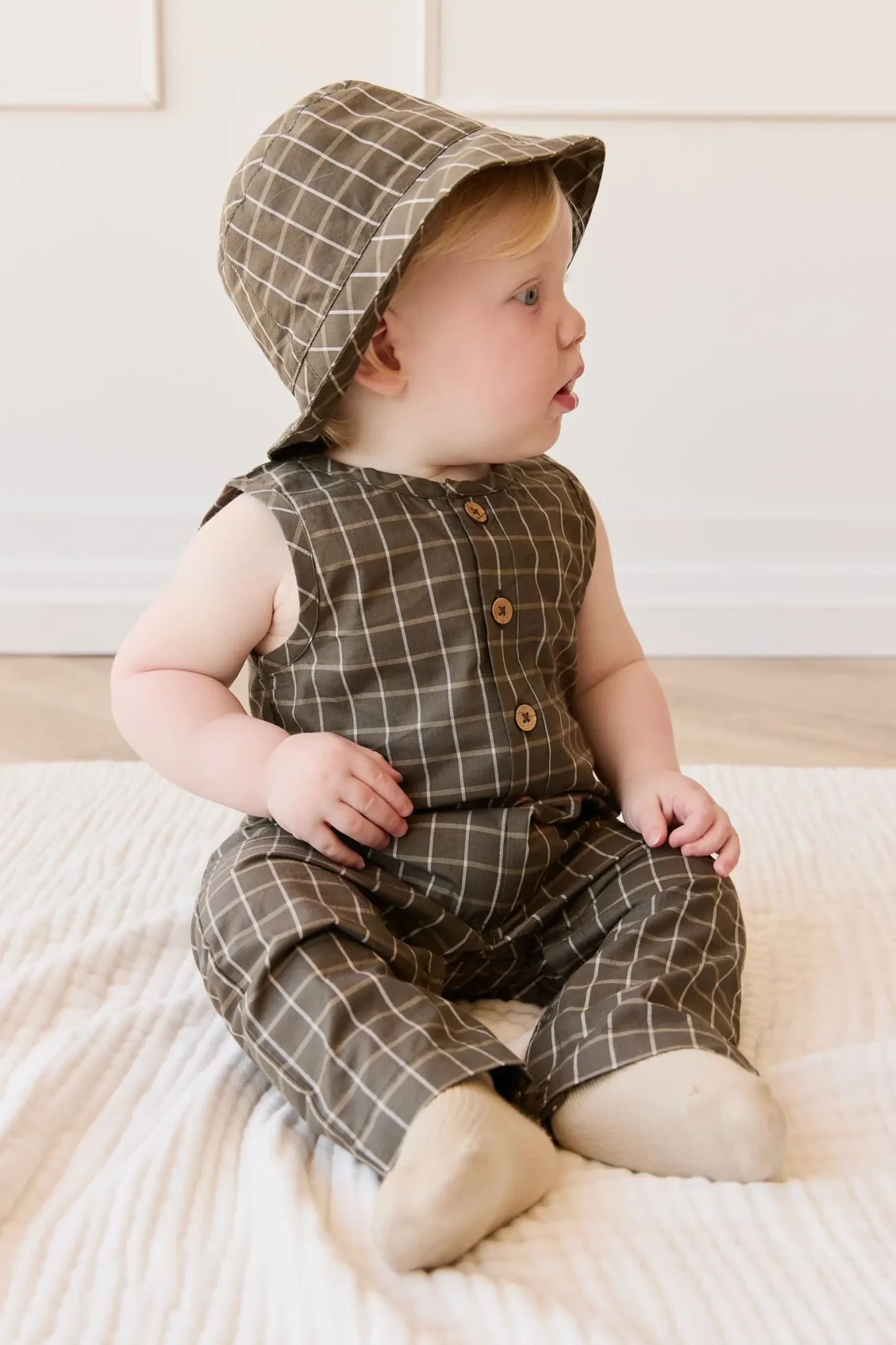 Organic Cotton Milo Jumpsuit - Variegated Grid Tarmac