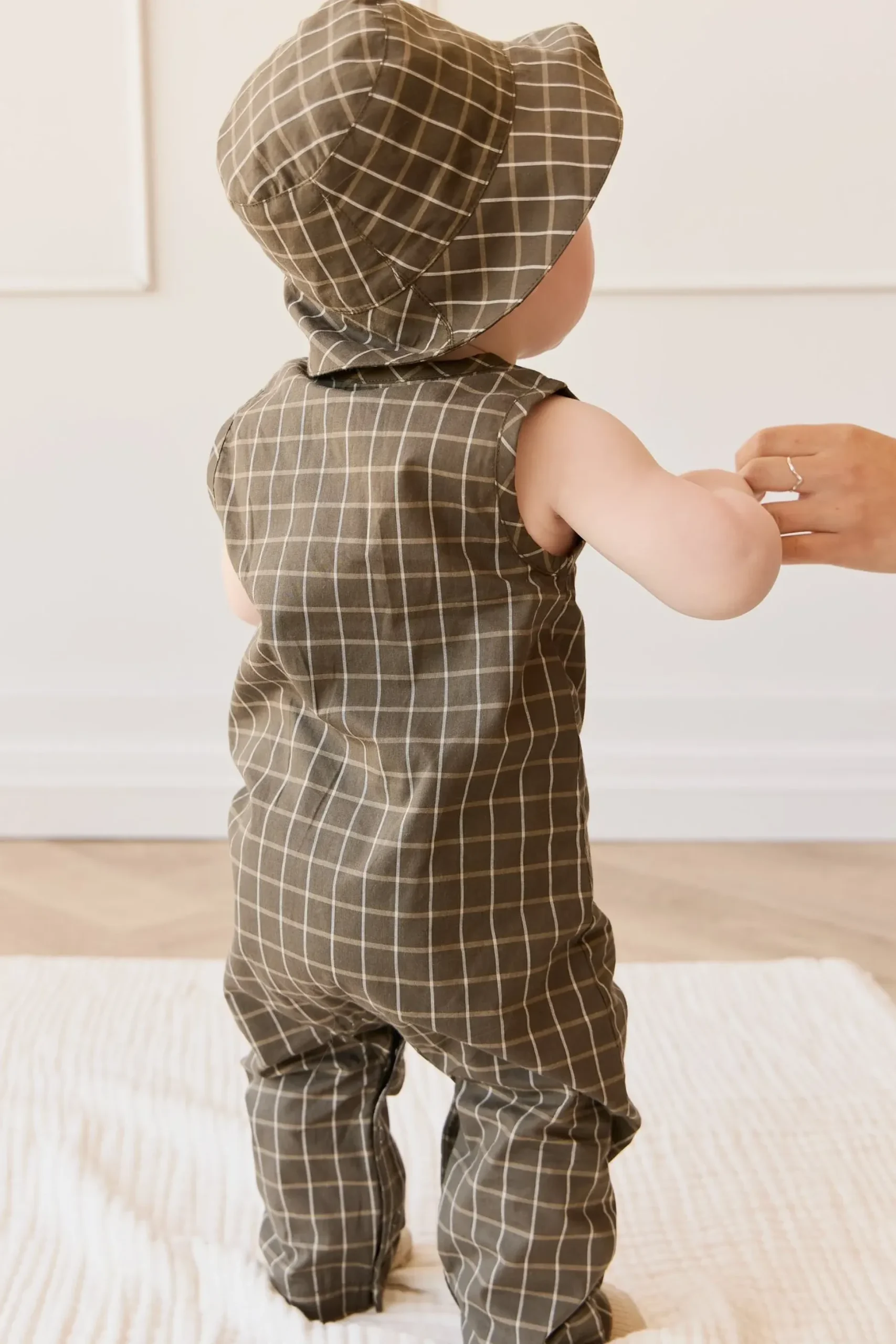 Organic Cotton Milo Jumpsuit - Variegated Grid Tarmac