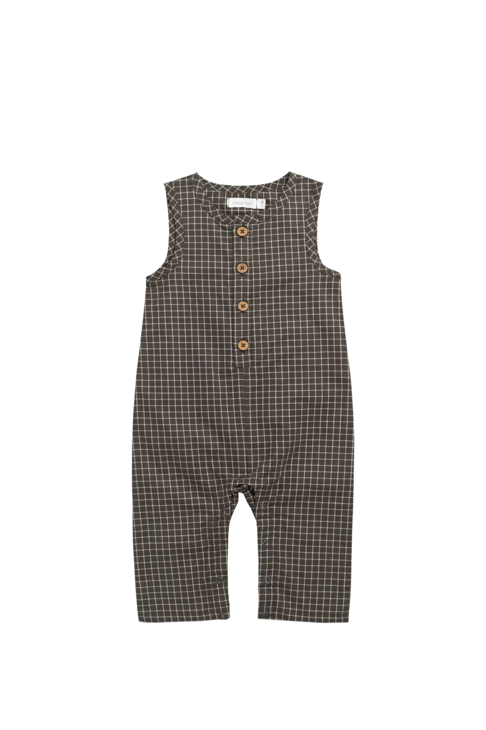 Organic Cotton Milo Jumpsuit - Coffee Grid