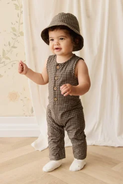 Organic Cotton Milo Jumpsuit - Coffee Grid