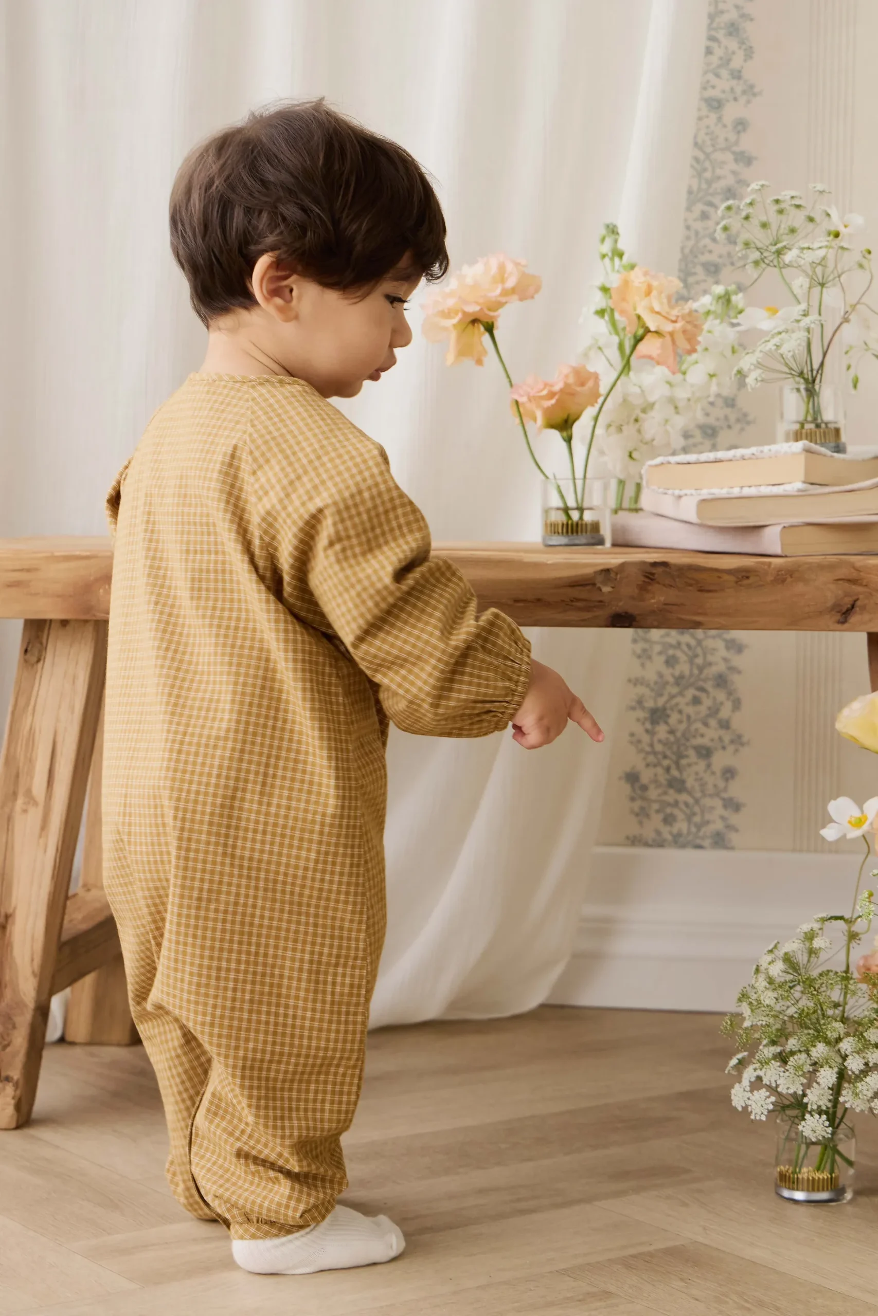 Organic Cotton Milton Onepiece - Windowpane Check Buckwheat