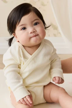 Organic Cotton Modal Marina Long Sleeve Bodysuit - Parchment