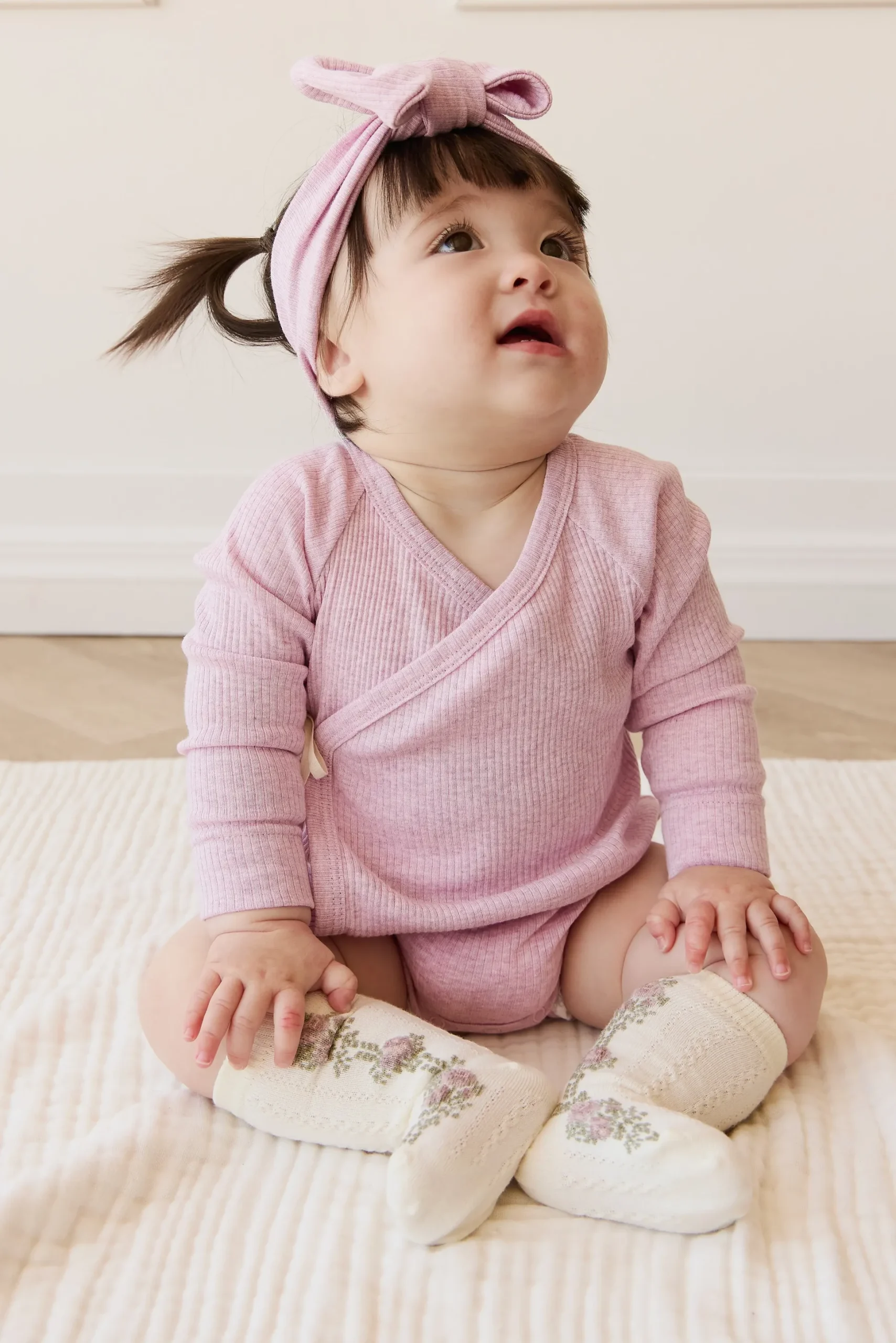 Organic Cotton Modal Marina Long Sleeve Bodysuit - Orchid Marle