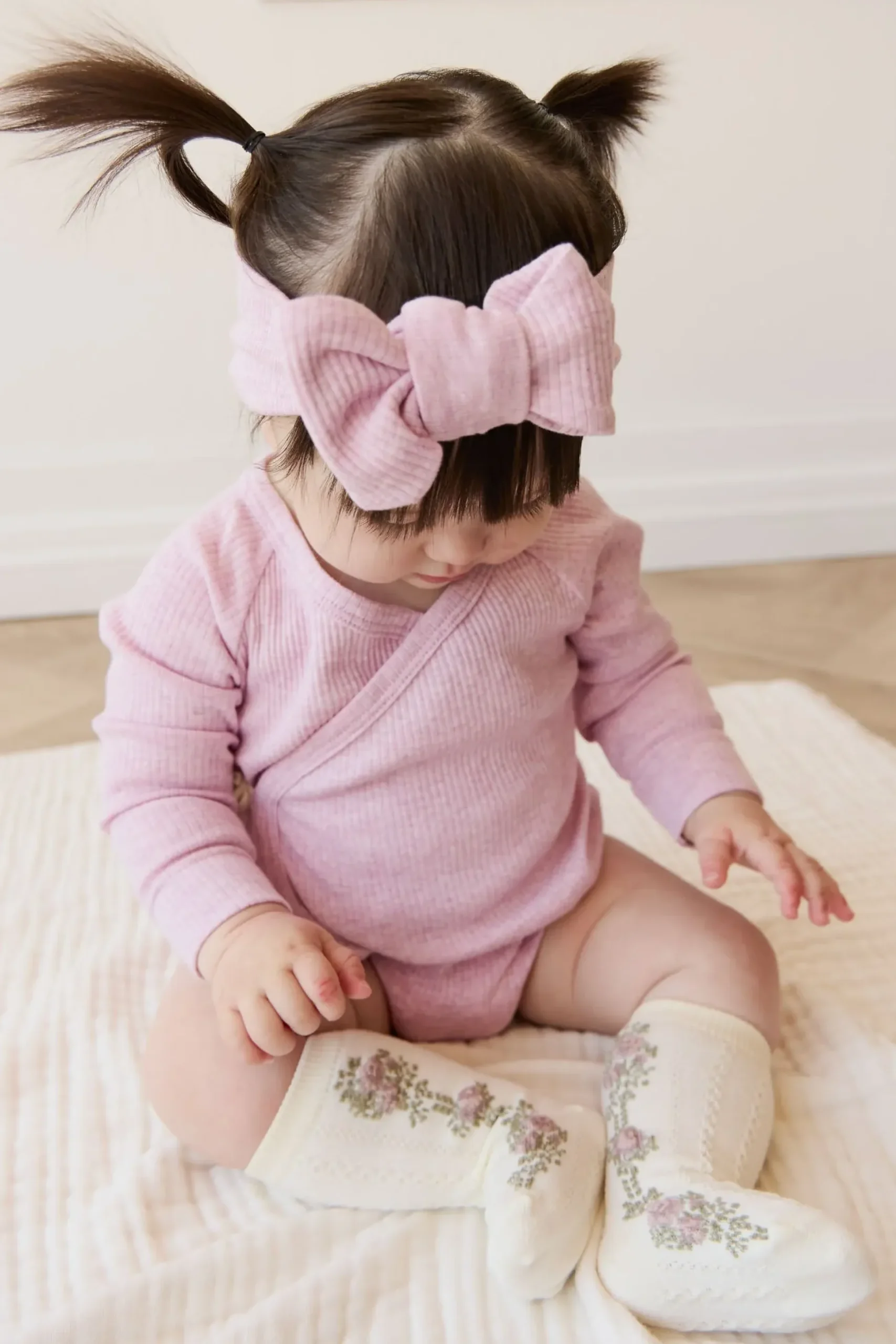 Organic Cotton Modal Marina Long Sleeve Bodysuit - Orchid Marle