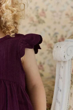 Organic Cotton Muslin Lace Dress - Fig