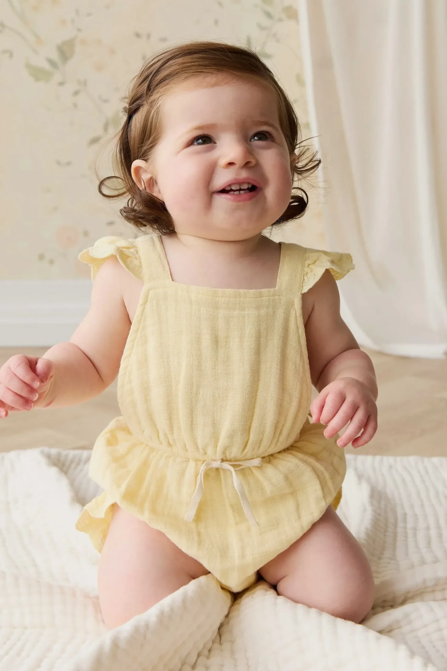 Organic Cotton Muslin Luciana Playsuit - Sunshine