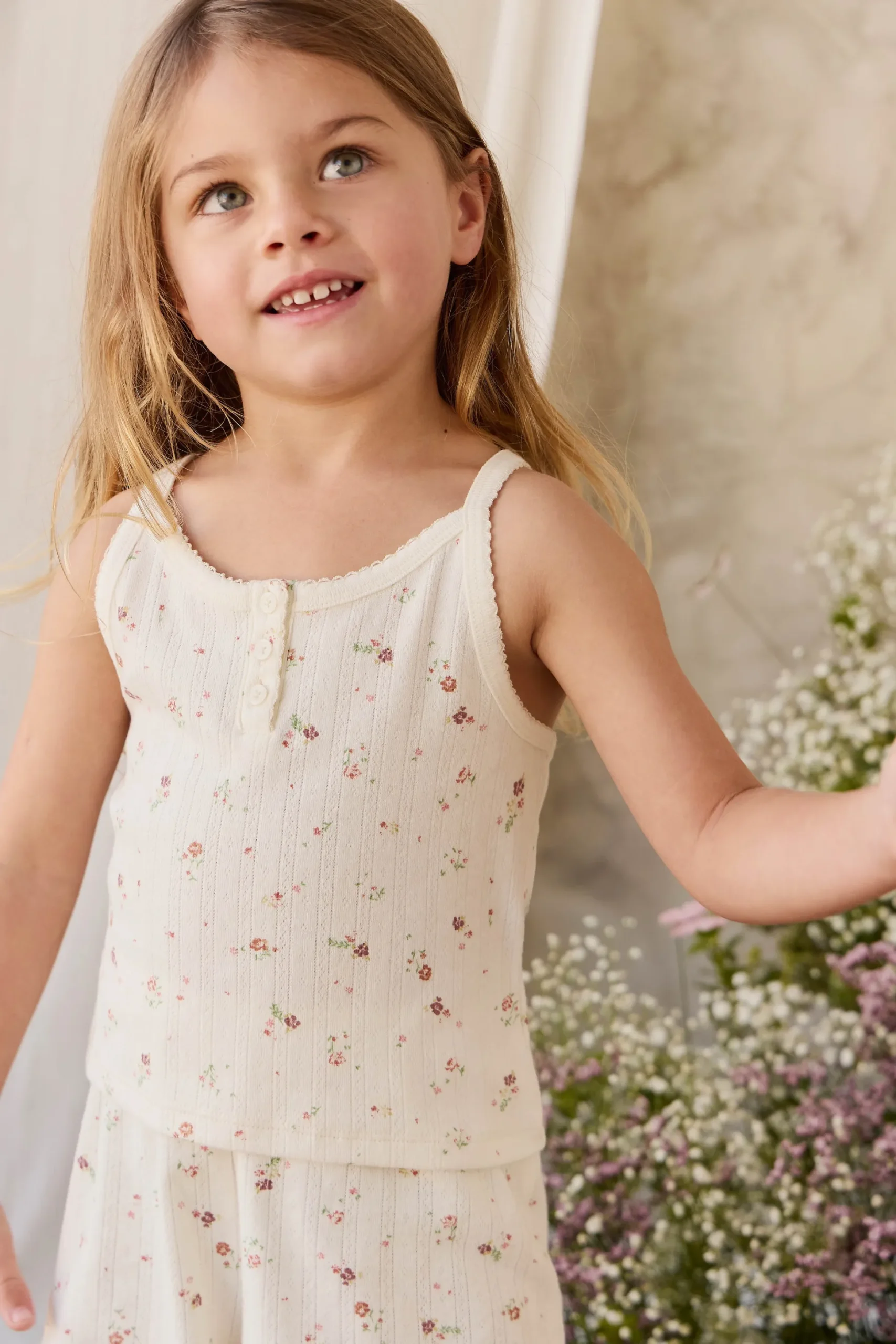 Organic Cotton Pointelle Anais Singlet - Eloise Egret