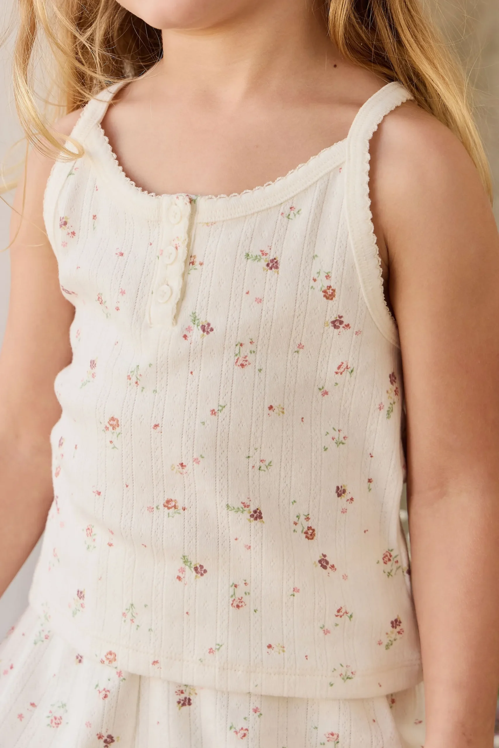 Organic Cotton Pointelle Anais Singlet - Eloise Egret