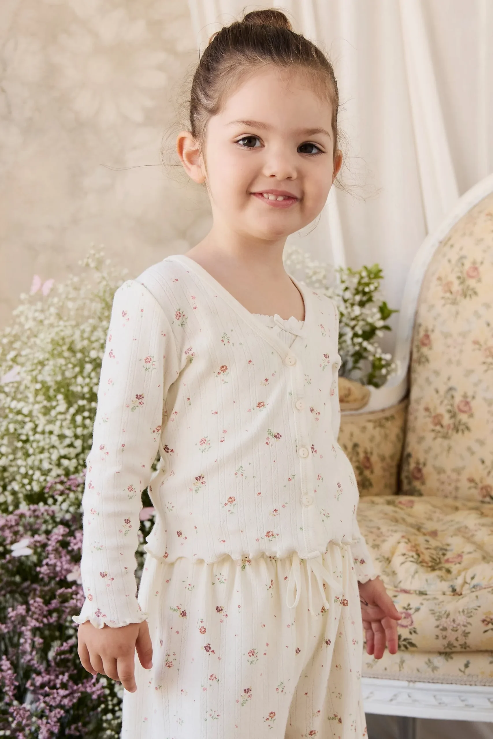 Organic Cotton Pointelle Carine Cardigan - Eloise Egret