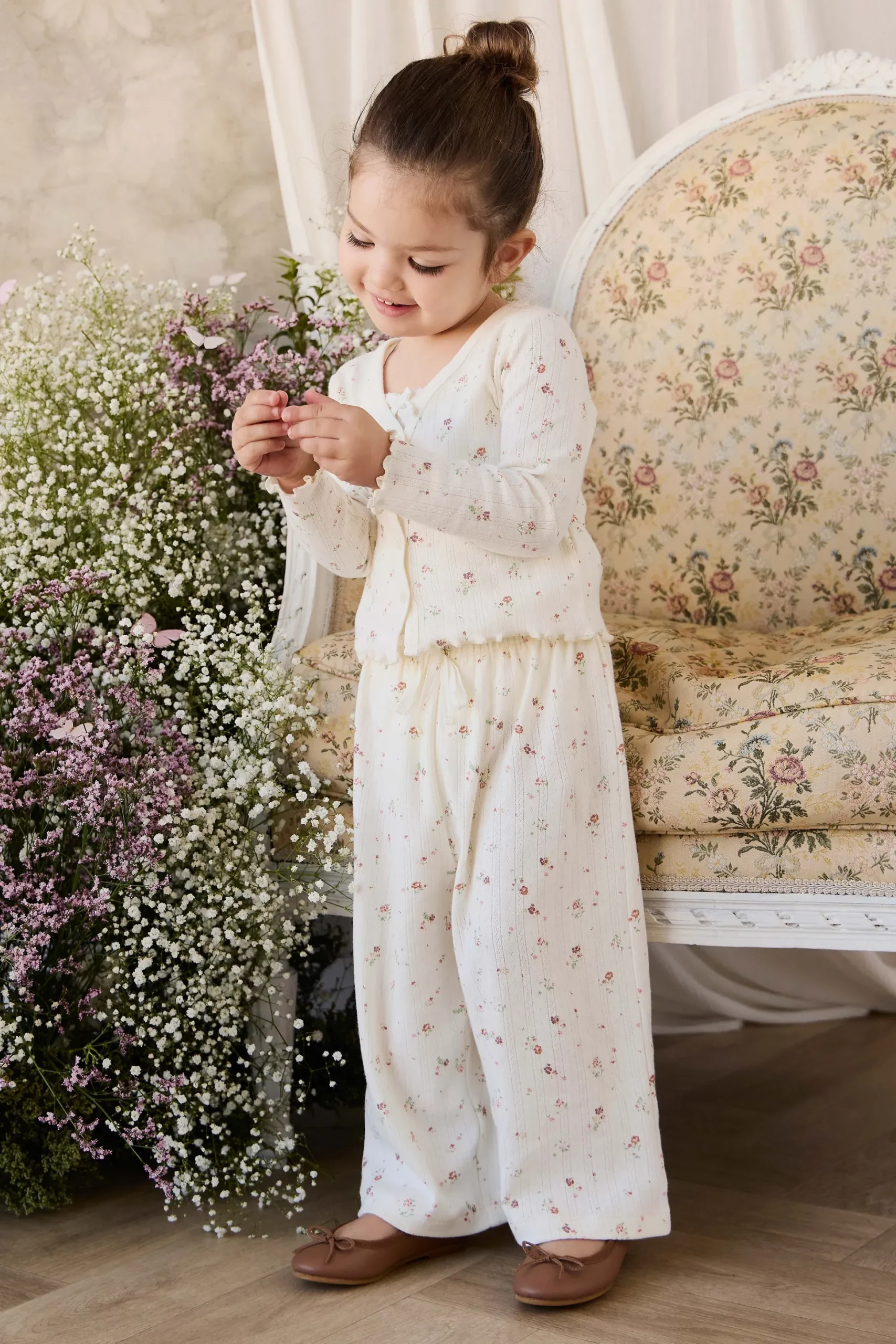 Organic Cotton Pointelle Carine Cardigan - Eloise Egret
