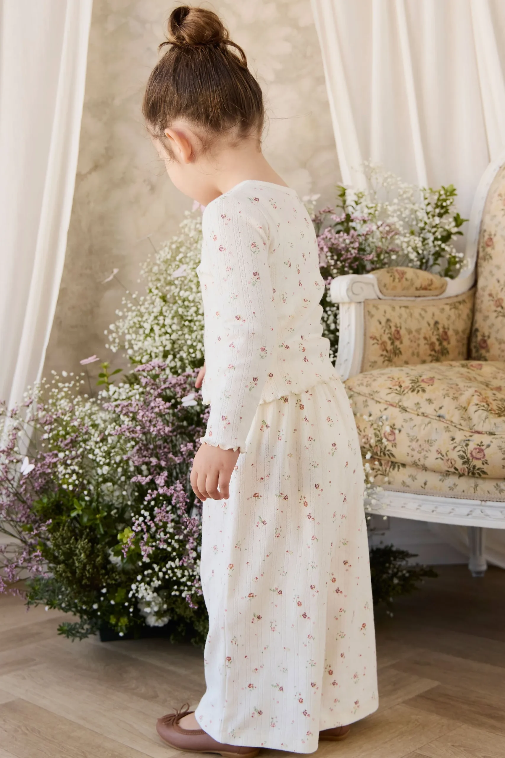 Organic Cotton Pointelle Carine Pant - Eloise Egret