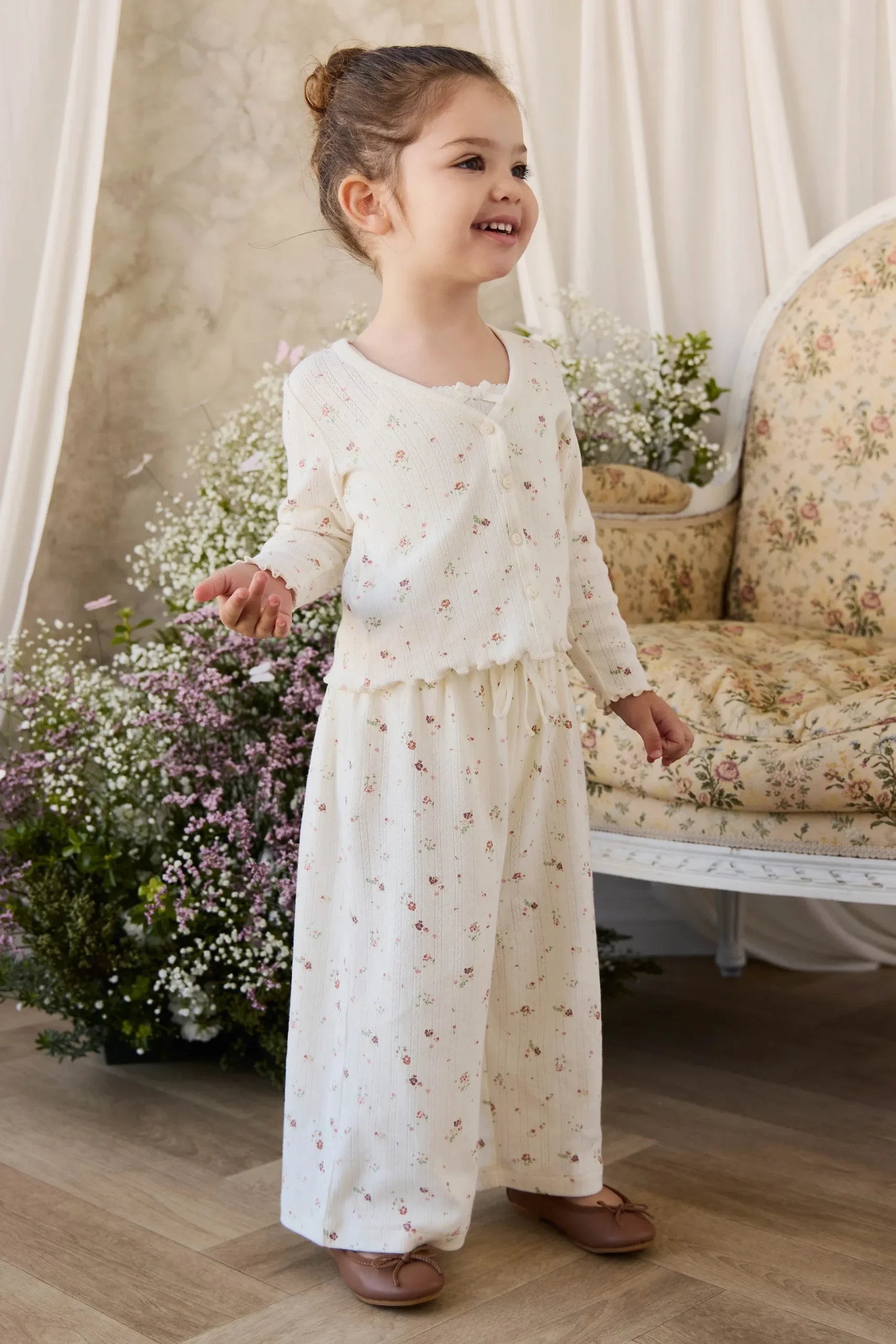 Organic Cotton Pointelle Carine Pant - Eloise Egret