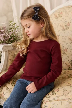 Organic Cotton Rib Helene Long Sleeve Top - Burgundy