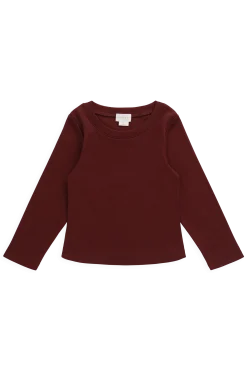 Organic Cotton Rib Helene Long Sleeve Top - Burgundy