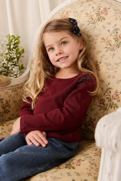 Organic Cotton Rib Helene Long Sleeve Top - Burgundy