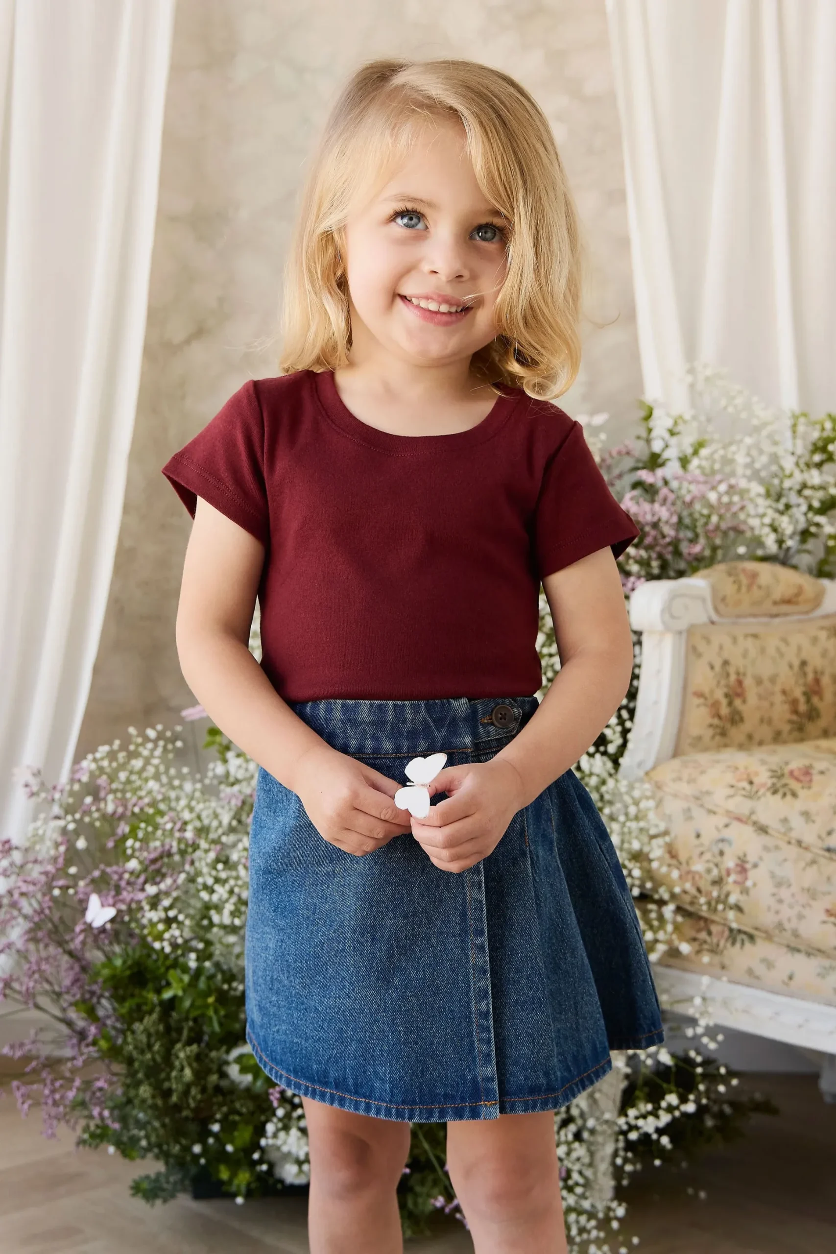 Organic Cotton Rib Helene Tee - Burgundy