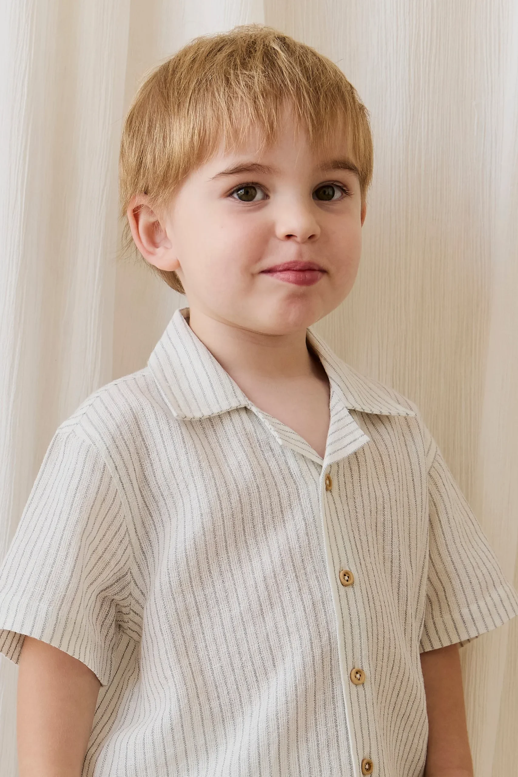 Organic Cotton Silas Shirt-Mini Pinstripe Parchment / Dawn