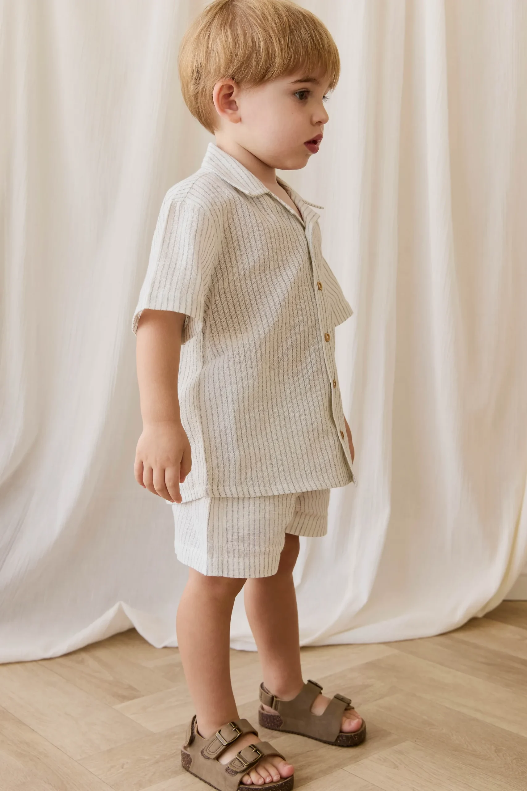 Organic Cotton Silas Shirt-Mini Pinstripe Parchment / Dawn
