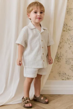 Organic Cotton Silas Shirt-Mini Pinstripe Parchment / Dawn