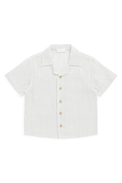Organic Cotton Silas Shirt-Mini Pinstripe Parchment / Dawn