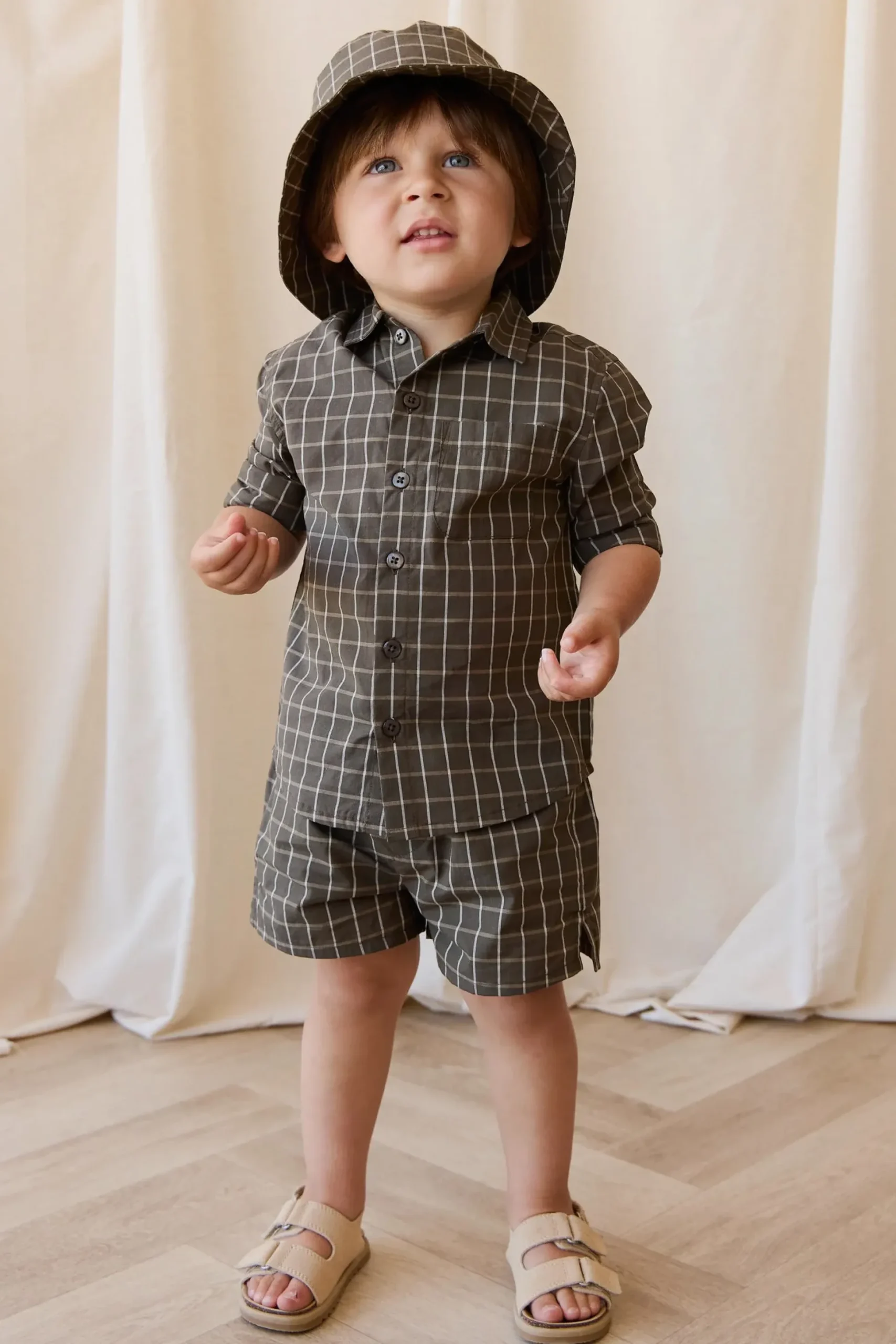 Organic Cotton Silas Short - Variegated Grid Tarmac