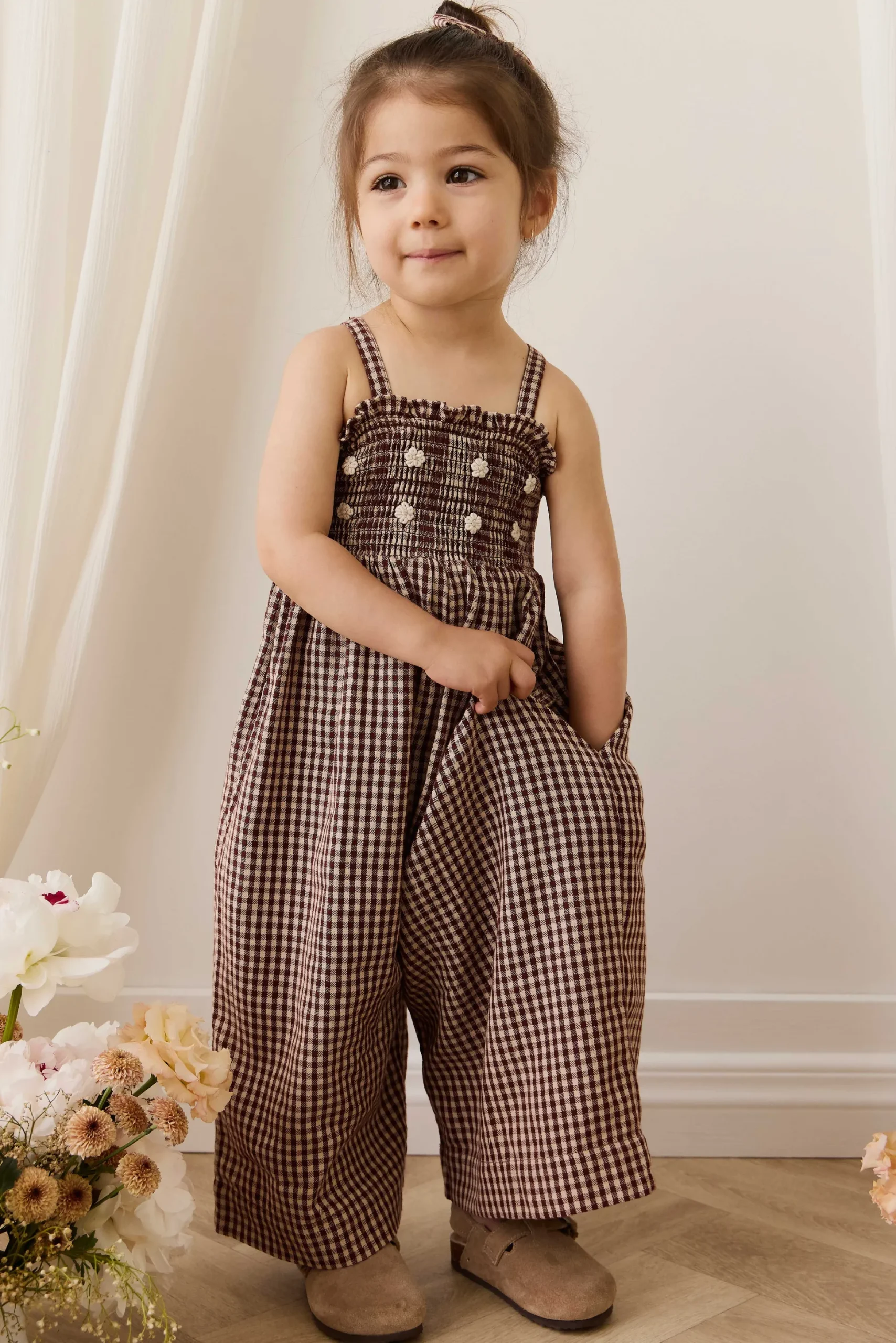 Organic Cotton Solenne Jumpsuit - Cinnamon Gingham