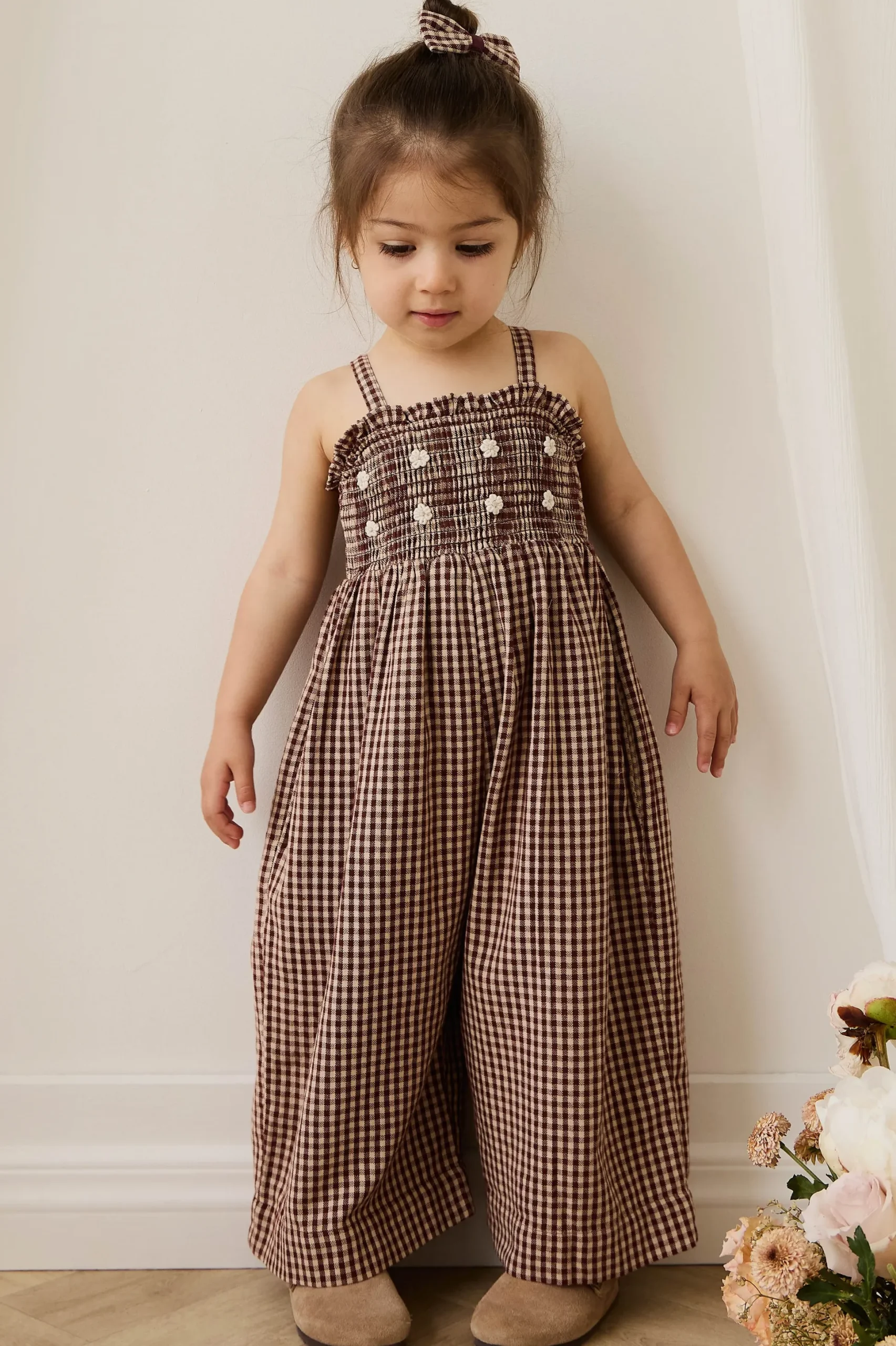 Organic Cotton Solenne Jumpsuit - Cinnamon Gingham