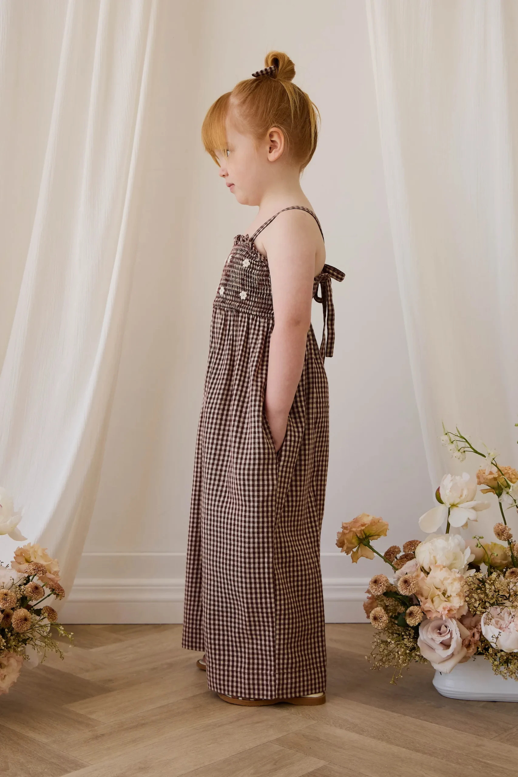 Organic Cotton Solenne Jumpsuit - Cinnamon Gingham