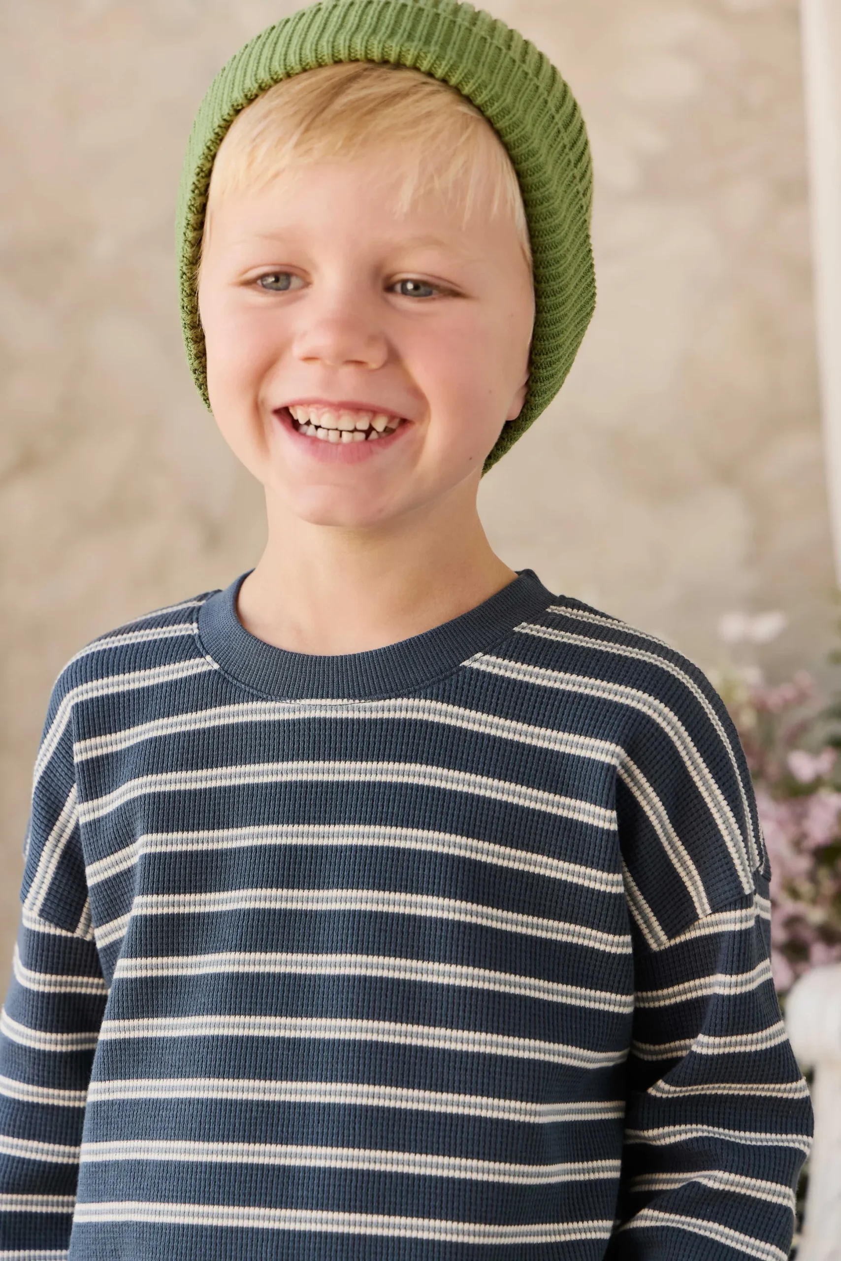 Organic Cotton Waffle Leith Long Sleeve Top - Dreamer Stripe Captain