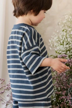 Organic Cotton Waffle Leith Tee - Dreamer Stripe Captain