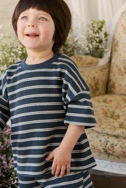 Organic Cotton Waffle Leith Tee - Dreamer Stripe Captain