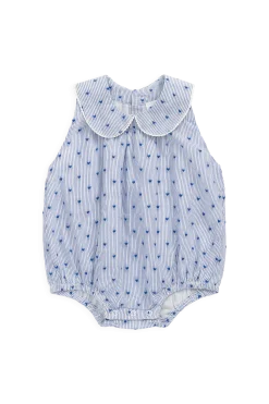 Organic Cotton Wisteria Playsuit - Mon Amour Stripe Indigo