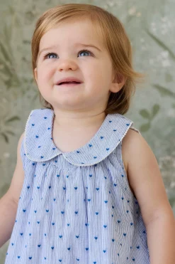 Organic Cotton Wisteria Playsuit - Mon Amour Stripe Indigo