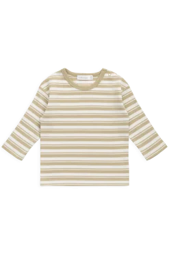 Pima Cotton Arnold Long Sleeve Top - Double Stripe Hay/Cloud