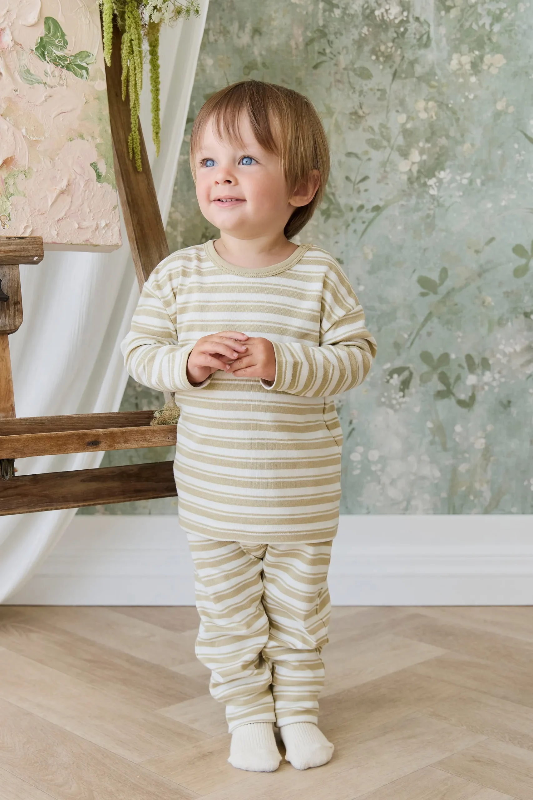 Pima Cotton Arnold Long Sleeve Top - Double Stripe Hay/Cloud