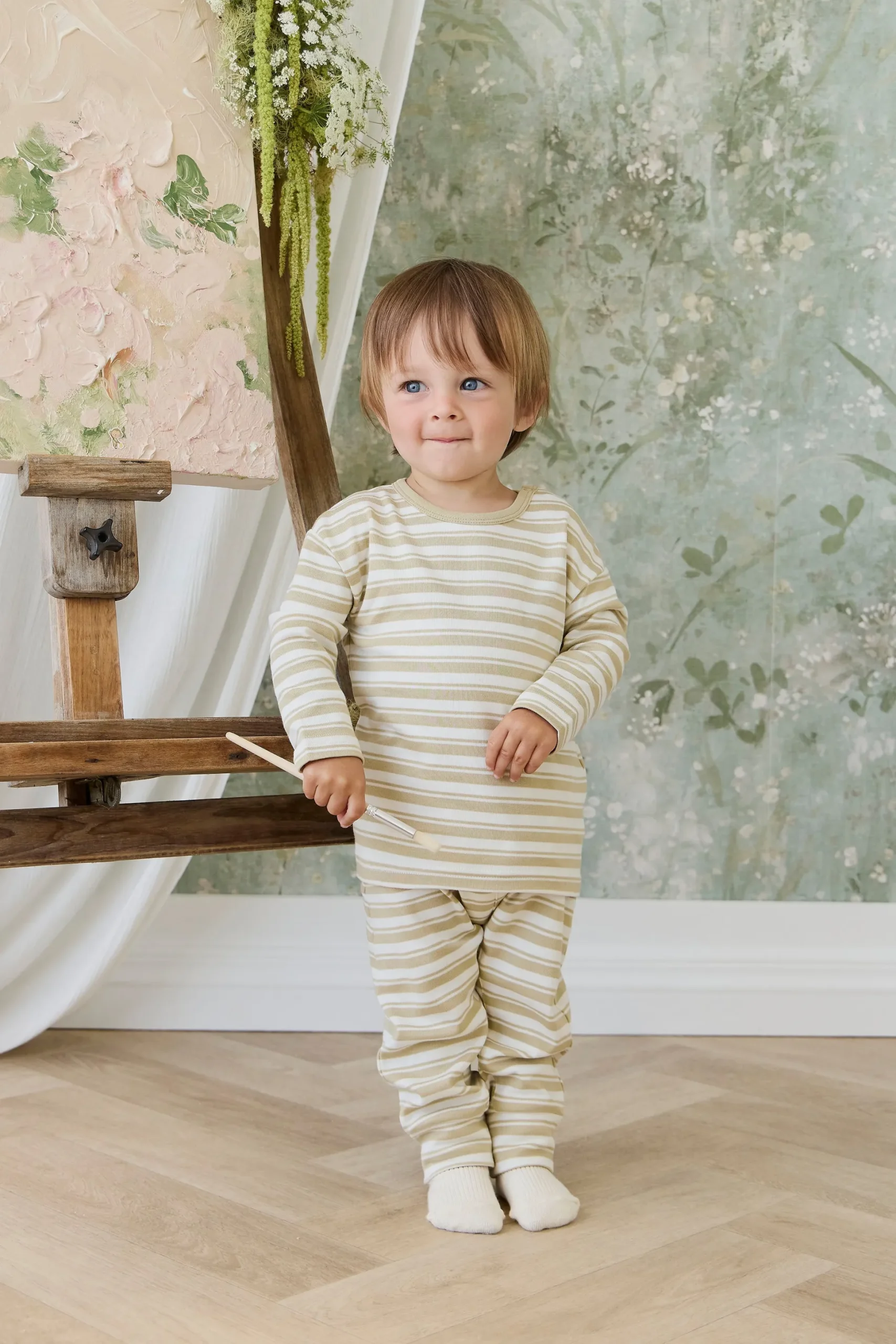 Pima Cotton Arnold Long Sleeve Top - Double Stripe Hay/Cloud
