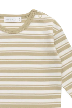 Pima Cotton Arnold Long Sleeve Top - Double Stripe Hay/Cloud